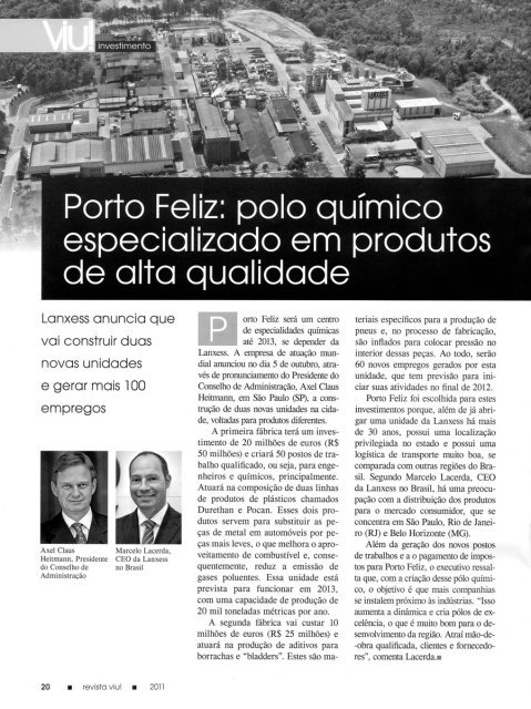 Porto Feliz: polo químico especializado em produtos de alta qualidade